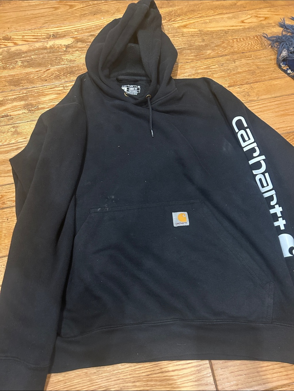 Carhartt Men’s Black Crewneck Hoodie with Sleeve Logo